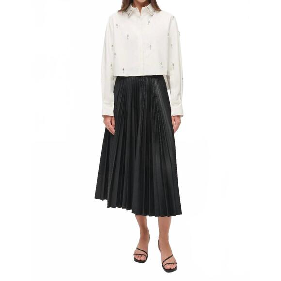 NEW SIMKHAI embellished cropped long sleeve shirt in white